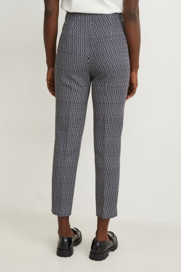 Donna - Pantaloni - vita alta - tapered fit - fantasia - nero / bianco