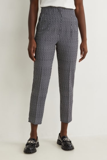 Donna - Pantaloni - vita alta - tapered fit - fantasia - nero / bianco