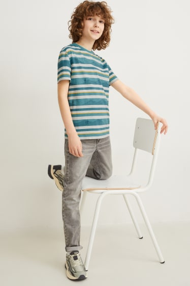 Kids Boys - Kurzarmshirt - gestreift - hellgrau-melange