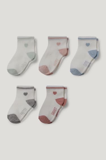 Miminka holky - Multipack 5 ks - srdíčka - ponožky s motivem pro miminka - krémově bílá
