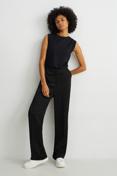 Donna - Pantaloni di stoffa - vita alta - gamba larga - nero
