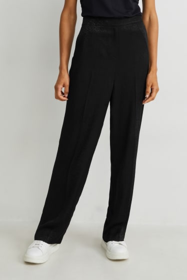 Donna - Pantaloni di stoffa - vita alta - gamba larga - nero