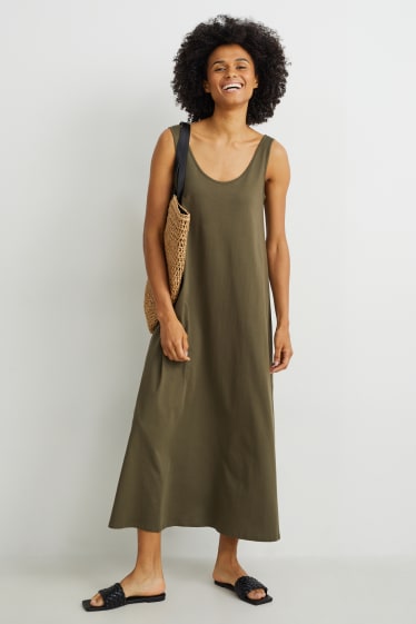 Damen - Basic-A-Linien Kleid - dunkelgrün