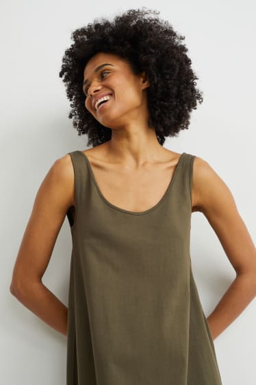 Damen - Basic-A-Linien Kleid - dunkelgrün