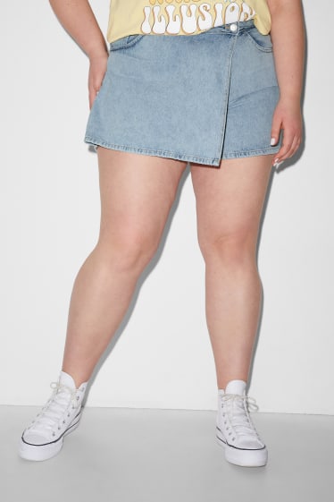 Kobiety XL - CLOCKHOUSE - spódnico-szorty dżinsowe - wysoki stan - dżins-jasnoniebieski