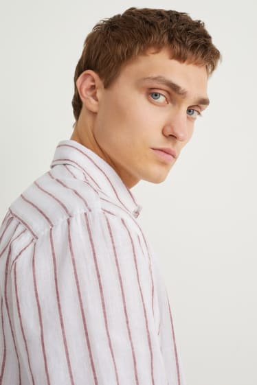 Hombre - Camisa - regular fit - kent - mezcla de lino - de rayas - blanco roto
