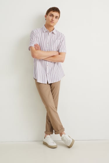 Hombre - Camisa - regular fit - kent - mezcla de lino - de rayas - blanco roto