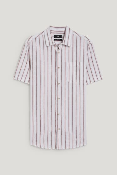 Hombre - Camisa - regular fit - kent - mezcla de lino - de rayas - blanco roto