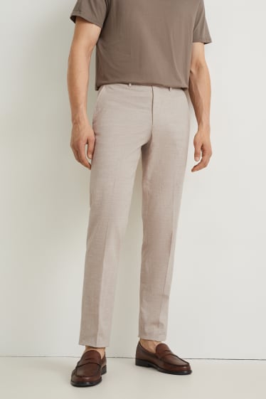 Hommes - Pantalon de costume - regular fit - Flex  - mélange de lin et de coton - beige clair
