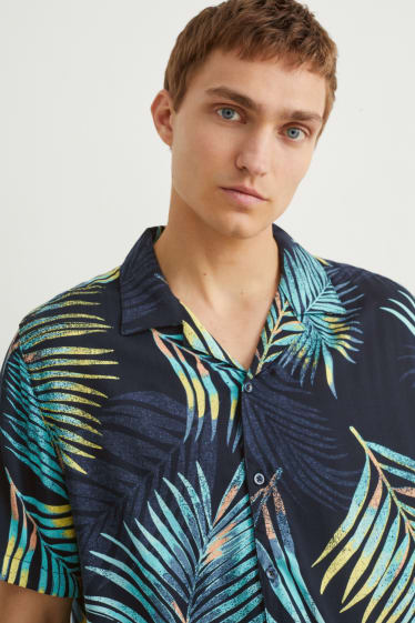 Pánské - Košile - slim fit - klopový límec - tmavomodrá