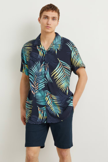 Pánské - Košile - slim fit - klopový límec - tmavomodrá