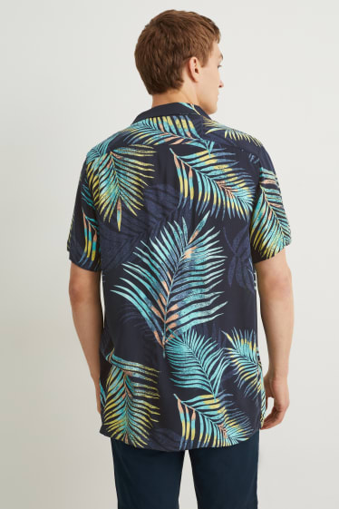 Pánské - Košile - slim fit - klopový límec - tmavomodrá