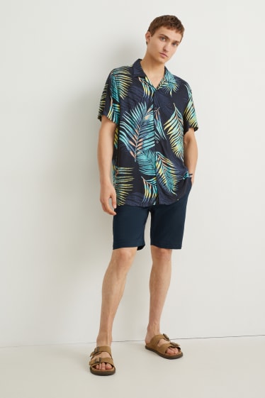 Pánské - Košile - slim fit - klopový límec - tmavomodrá