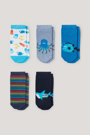 Toddler Boys - Confezione da 5 - sott'acqua - calzini corti con motivi - blu scuro