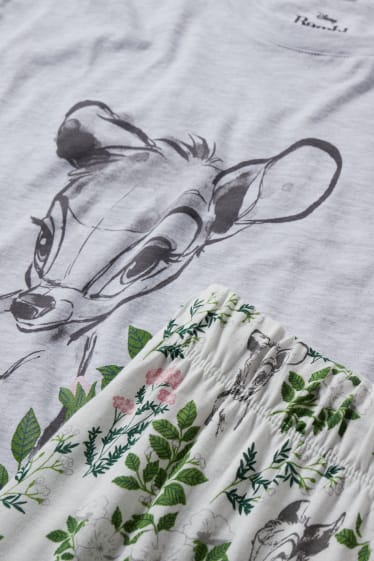 Damen - Pyjama - geblümt - Bambi - hellgrau-melange