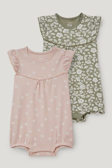 Baby Girls - Multipack 2er - Baby-Pyjama - geblümt - grün / rosa