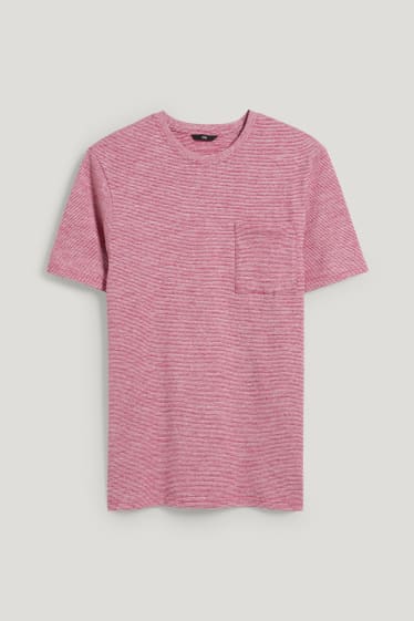 Hombre - Camiseta - de rayas - rosa oscuro
