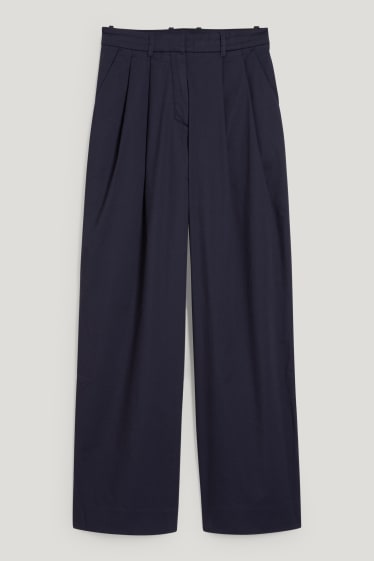 Dámské - Plátěné kalhoty - mid waist - wide leg - tmavomodrá