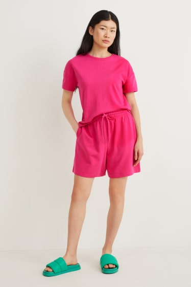 Dames - Basic-T-shirt - fuchsiarood