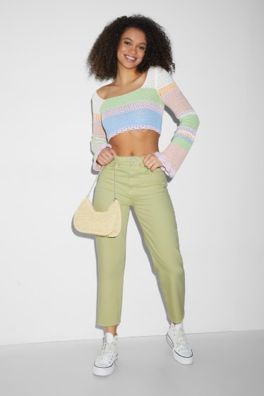 Clockhouse pro holky - CLOCKHOUSE - kalhoty - high waist - straight fit - světle zelená