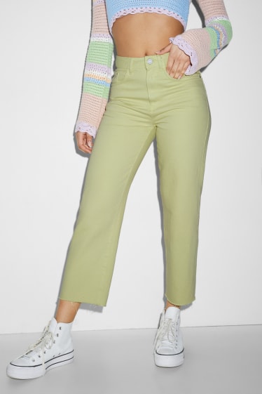 Clockhouse pro holky - CLOCKHOUSE - kalhoty - high waist - straight fit - světle zelená