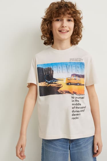 Reverskraag - T-shirt - licht beige
