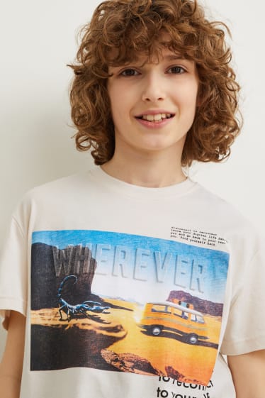 Reverskraag - T-shirt - licht beige