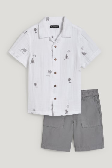 Toddler Boys - Set - overhemd en bermuda - 2-delig - wit / grijs