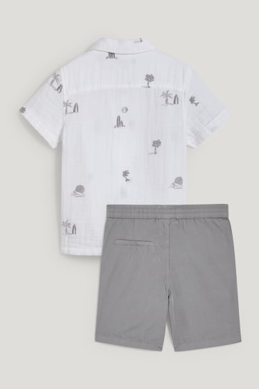 Toddler Boys - Set - overhemd en bermuda - 2-delig - wit / grijs