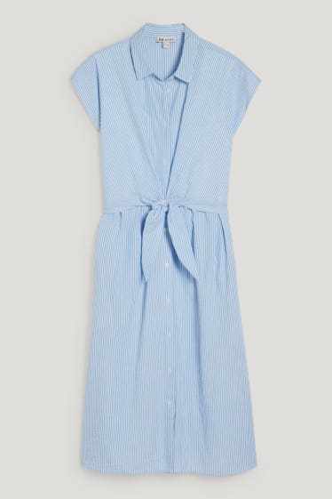 Damen - Still-Blusenkleid mit Knotendetail - gestreift - weiß / hellblau