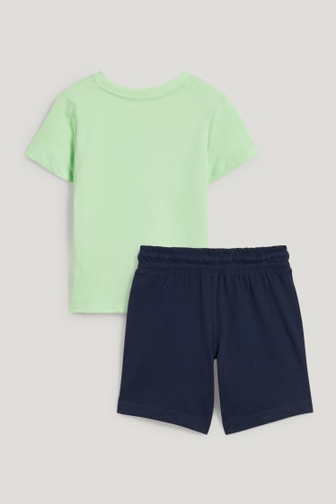Exclusief online - Set - T-shirt en sweatshort - 2-delig - groen / donkerblauw