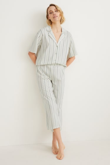 Damen - Pyjama - gestreift - grün