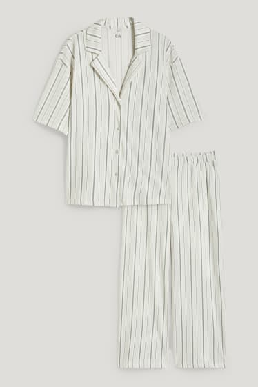 Damen - Pyjama - gestreift - grün