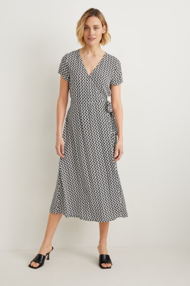 Femmes - Robe portefeuille - à motif - noir / blanc