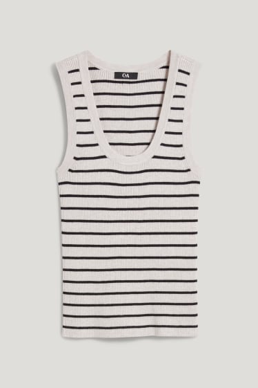 Dames - Basic gebreide top - gestreept - beige