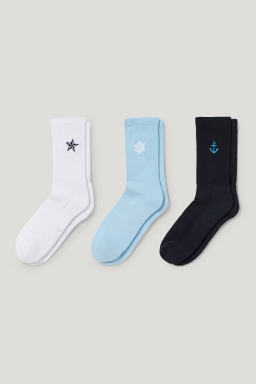 Hombre - Pack de 3 - calcetines con dibujo - náutica - aloe vera - blanco