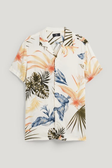 Pánské - Košile - slim fit - klopový límec - krémově bílá