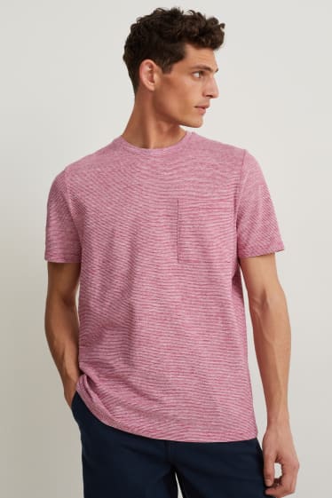 Hombre - Camiseta - de rayas - rosa oscuro