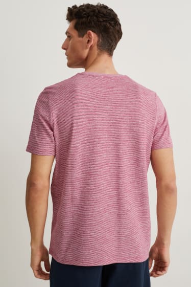 Hombre - Camiseta - de rayas - rosa oscuro