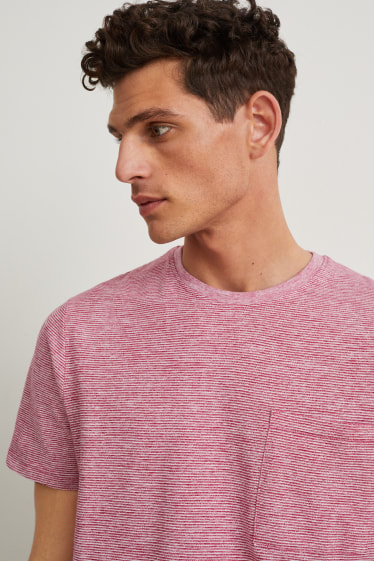 Hombre - Camiseta - de rayas - rosa oscuro