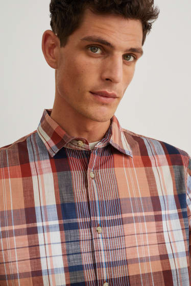 Hommes - Chemise - regular fit - col kent - à carreaux - marron clair