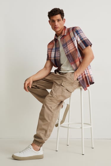 Hommes - Chemise - regular fit - col kent - à carreaux - marron clair