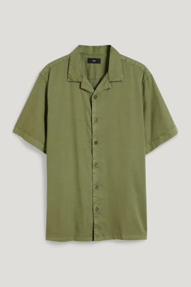 Pánské - Košile - regular fit - klopový límec - zelená