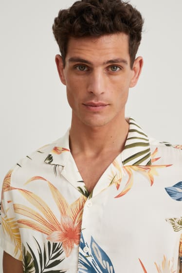 Pánské - Košile - slim fit - klopový límec - krémově bílá