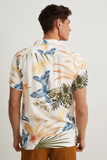 Pánské - Košile - slim fit - klopový límec - krémově bílá