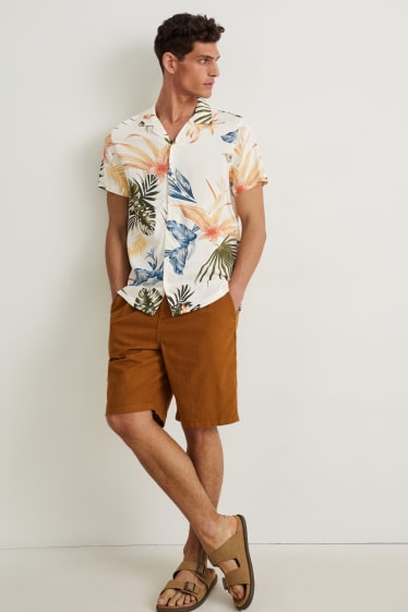 Pánské - Košile - slim fit - klopový límec - krémově bílá