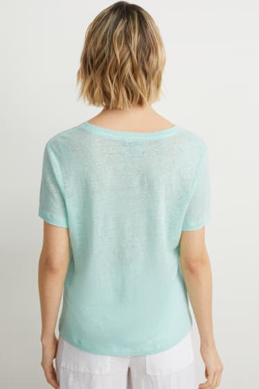 Dames - Linnen T-shirt - mintgroen