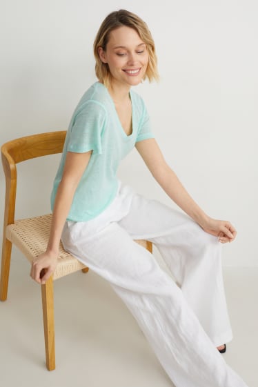 Donna - T-shirt di lino - verde menta
