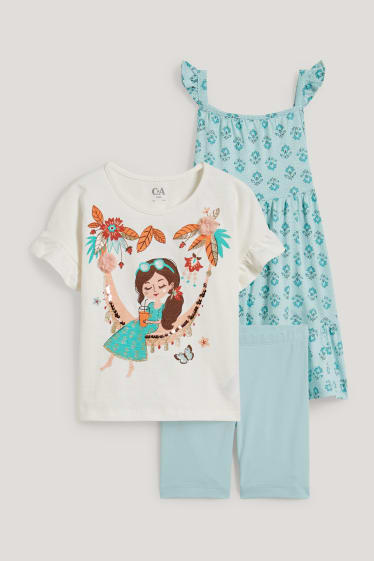 Toddler Girls - Set - jurk, T-shirt en fietsbroek - 3-delig - crème wit