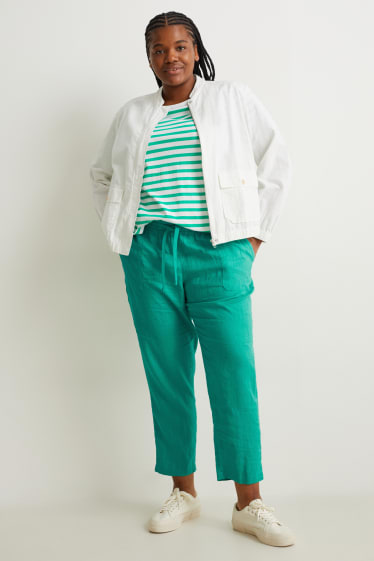 Dámské - Lněné kalhoty - mid waist - straight fit - světle zelená